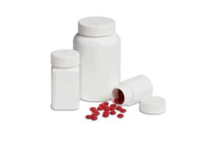 White HDPE plastic pill bottles from Drug Plastics